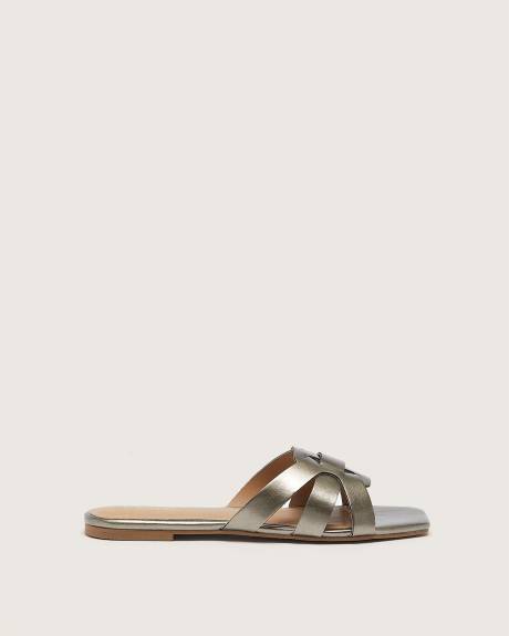 Extra Wide Width, Crossed Strap Flat Slide Sandal