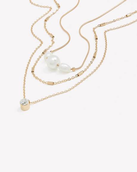 Short Golden Necklace with Pearls, Set of 3