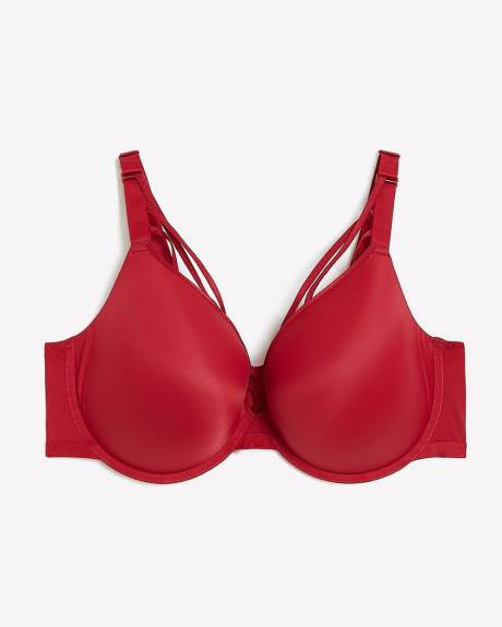Red Microfibre Plunge Bra with Strapping Neckline - Déesse Collection
