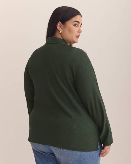 Dark Buttoned-Down Textured Knit Shirt