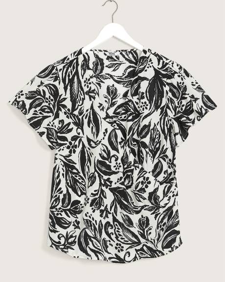 Blouse à encolure croisée, motif de feuilles, tissu responsable