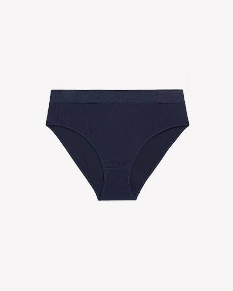 Blue High-Cut Ribbed Brief with Wide Lace Waistband - ti Voglio