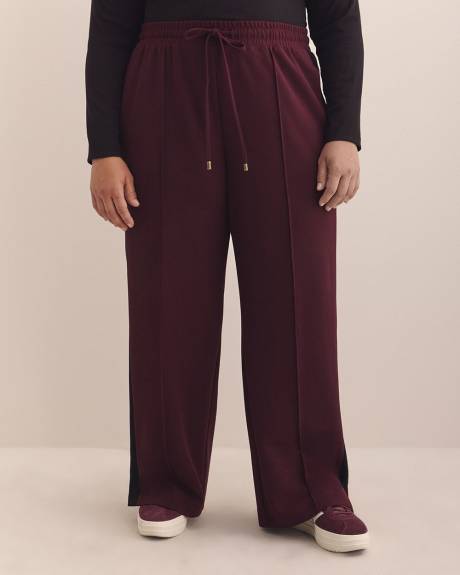 Burgundy Pull-On Wide-Leg Pant with Side Stripe