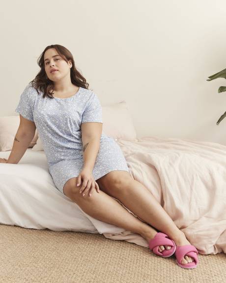 Chemise de nuit courte en jersey brossé, motif de petites fleurs - ti Voglio