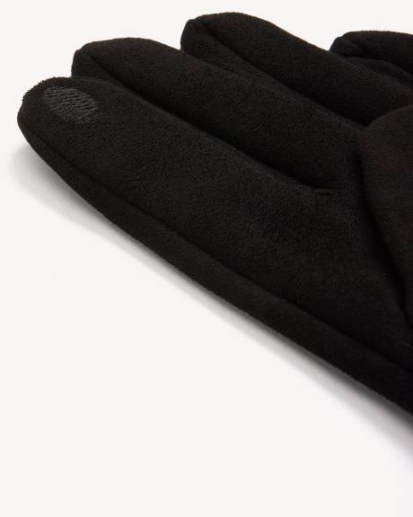 Gants en suède synthétique noir surpiqués en V