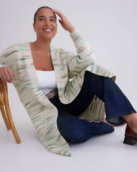Space Dye Long Cardigan with Patch Pockets