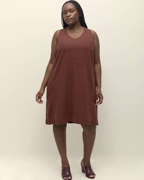 Linen Blend V-Neck A-Line Dress