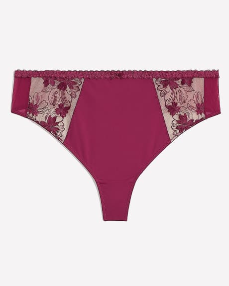 Microfibre Thong with Lace and Embroidered Mesh - Déesse Collection
