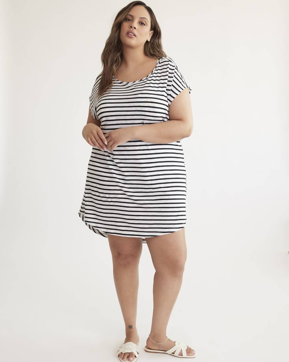 Striped Slub Jersey Swim Cover-Up Dress