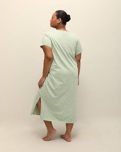 Green Dotted Long Cotton Sleepshirt - ti Voglio