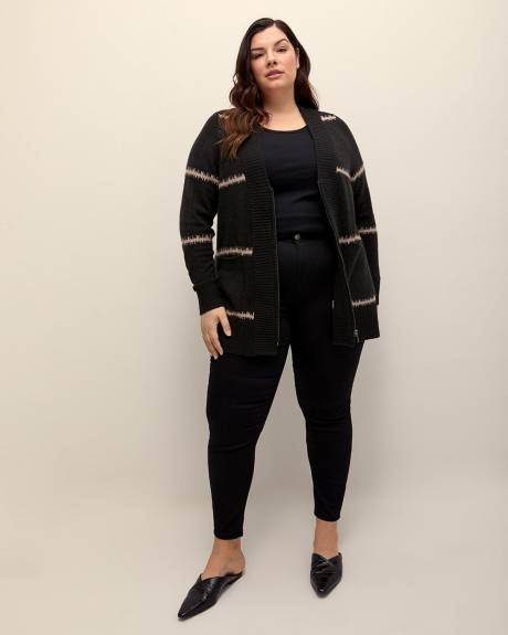 Cardigan tunique avec fermeture éclair et poches appliquées