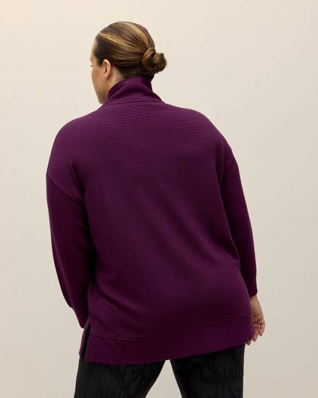 Sweatshirt tunique côtelé à col cheminée zippé - Active Zone