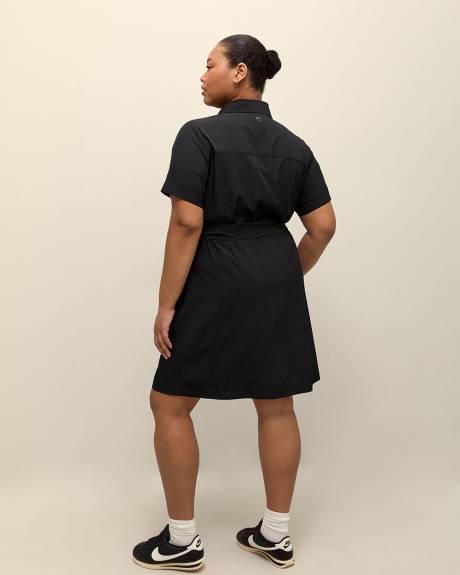 Robe utilitaire noire extensible avec ceinture, tissu responsable - Active Zone