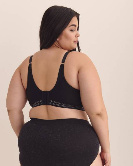 Wireless Black Cotton Bra with Crisscross Silver Trim - ti Voglio