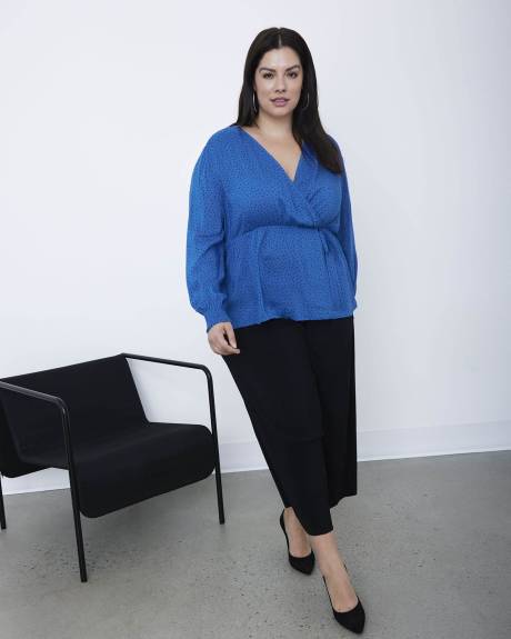 Printed Long-Sleeve Blouse with Wrap Neckline