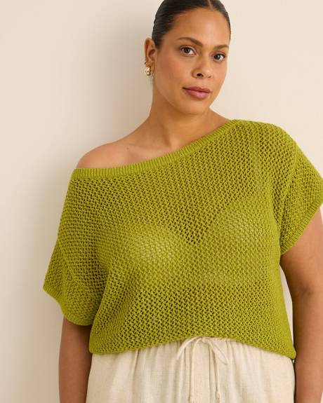 Pull en crochet &agrave; manches courtes et encolure bateau