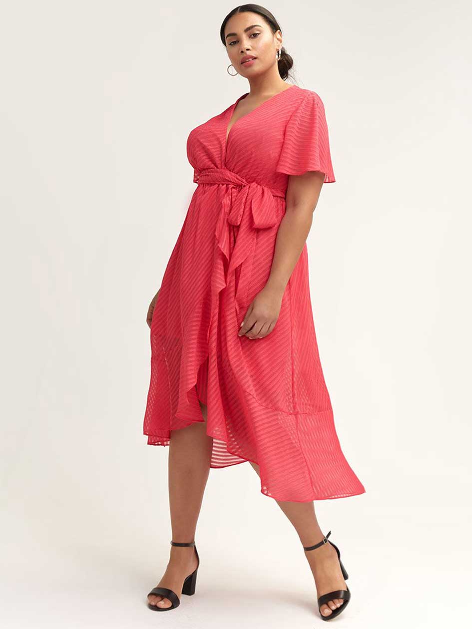 High-Low Faux-Wrap Dress with Flutter Sleeves | Penningtons