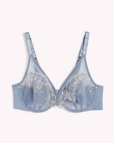 Underwire Unlined Embroidered Plunge Bra - Déesse Collection