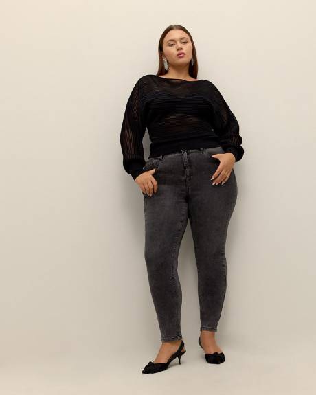 Black Boat-Neck Mesh Sweater - Addition Elle