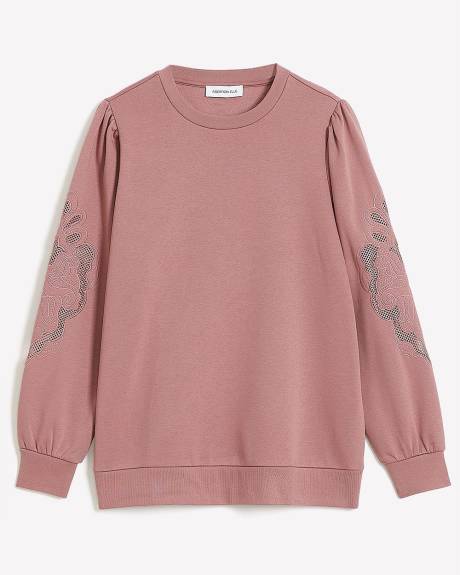 Crewneck Sweatshirt with Guipure at Elbows - Addition Elle