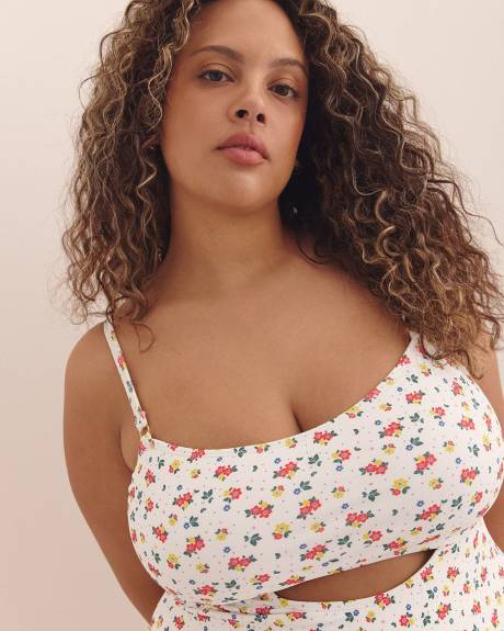 Maillot une-pièce blanc fleuri Samantha avec ouverture à l'avant - Nana The Brand