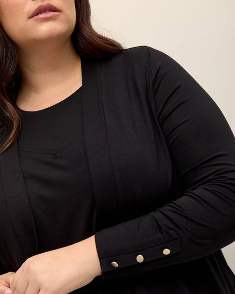 Cardigan noir ouvert, tissu responsable