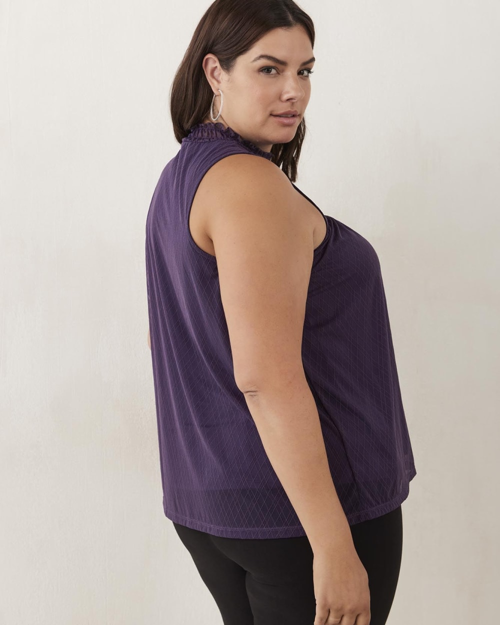 Solid Sleeveless Mesh Top with Mock Neckline Penningtons