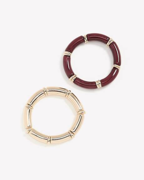 Stretch Metal Bamboo-Look Bangles, Set of 2