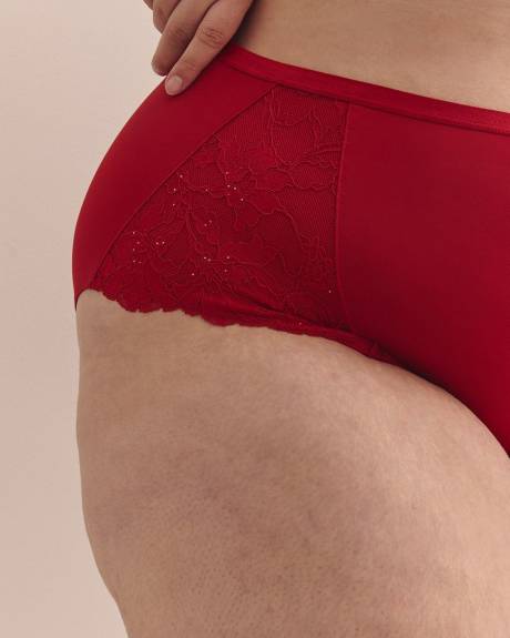 Red Microfibre Brief with Sequins Lace - ti Voglio
