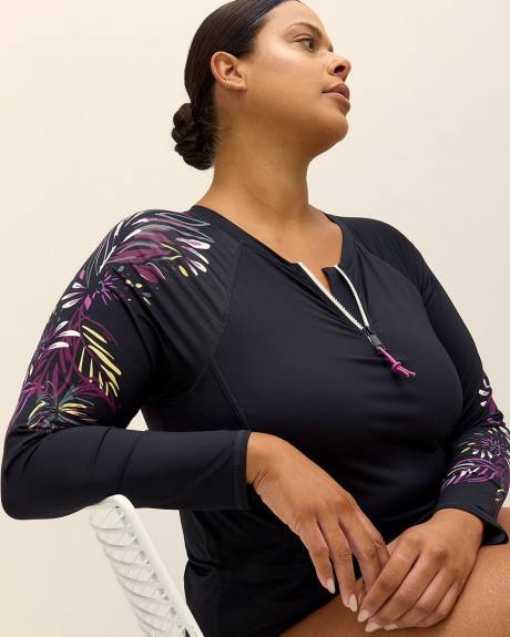 Maillot dermoprotecteur noir à manches longues avec soutien-gorge intégré
