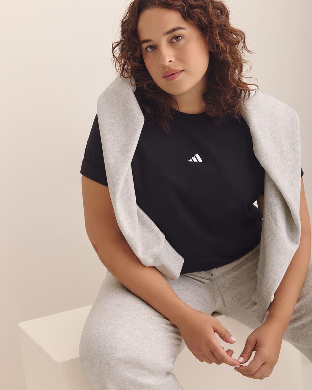 Black Short-Sleeve Crewneck Tee with Small Logo - adidas