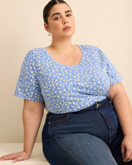 T-shirt imprim&eacute; &agrave; col rond et &agrave; manches courtes, coupe curvy