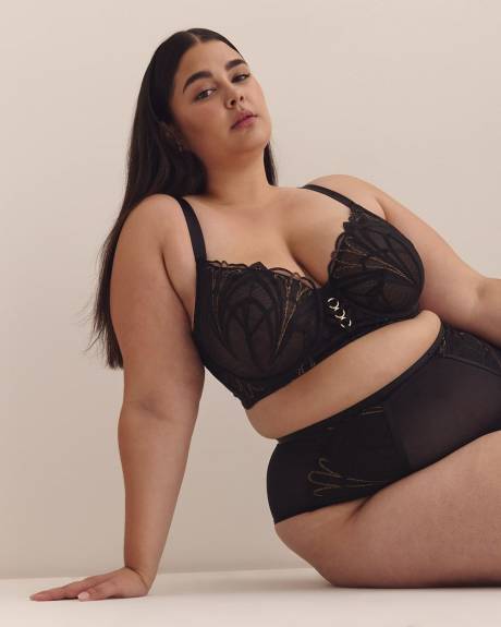 Sexy Underwire Black Embroidered Longline Balconette Bra - Déesse Collection