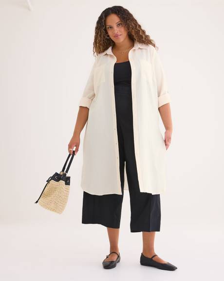 Long Sleeve Tunic Shirt with Rolled-Up Sleeves