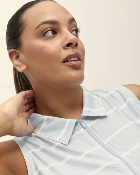 Printed Sleeveless Zip Polo Top - Active Zone
