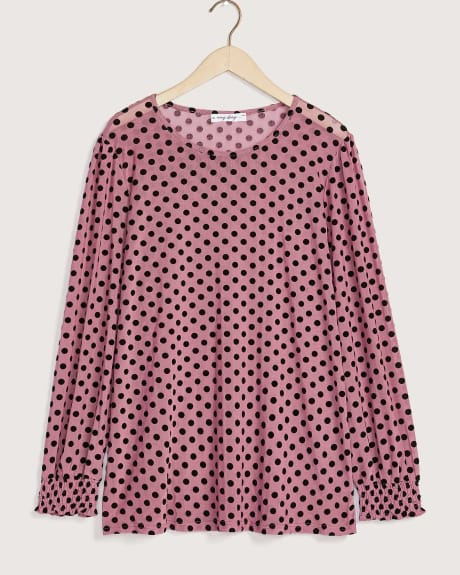 Long Sleeve Dot-Print Mesh Top - In Every Story