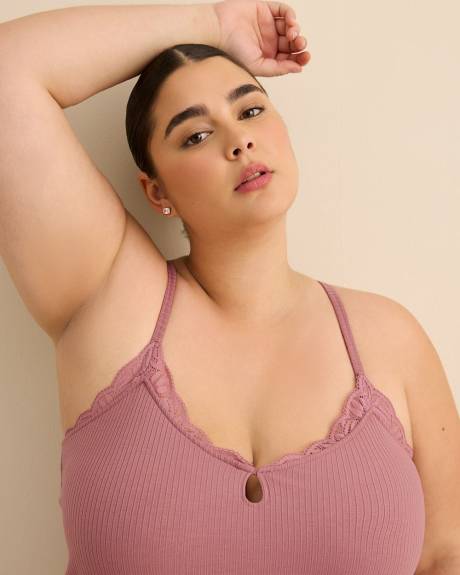 Sleeveless Rib Knit Nightgown with Lace - D&eacute;esse Collection