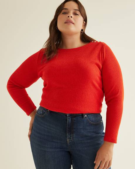 Ribbed Long-Sleeve Mock Neck Knit Top