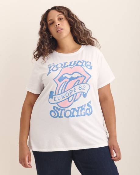T-shirt blanc à col rond avec imprimé The Rolling Stones