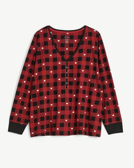 Heart Plaid Henley Tee with Jogger Pyjama Set - ti Voglio