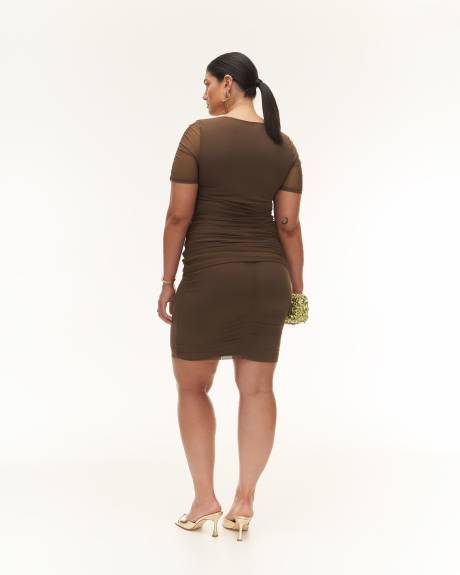 Ruched Mesh Knit Mini Skirt - Addition Elle