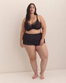Black Sexy Satin Boxer with Lace Inserts - Déesse Collection