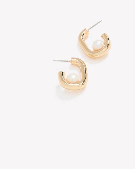 Square Hoop Earring with Pearl