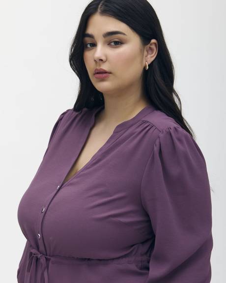 Silky Midi Shirt Dress with Waist Drawstring - Addition Elle
