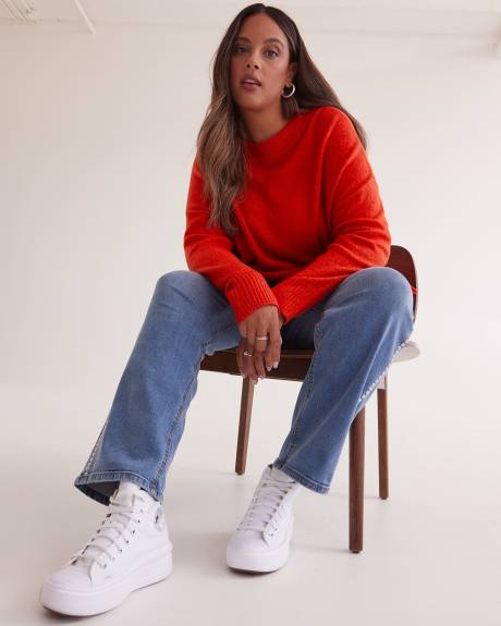 Crewneck Sweater with High Side Slits