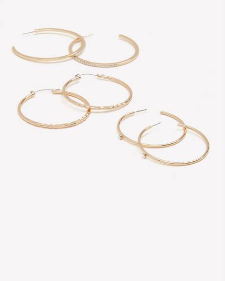 Boucles d'oreilles anneaux dorées assorties, ens. de 3