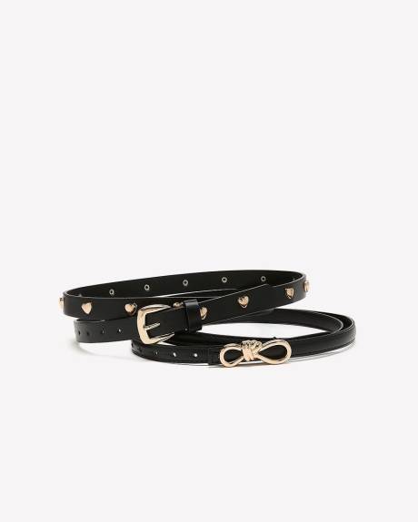 Black Faux Leather Belt, Set of 2