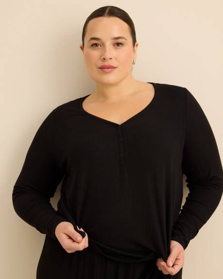 Haut de pyjama noir c&ocirc;tel&eacute; &agrave; encolure Henley - ti Voglio