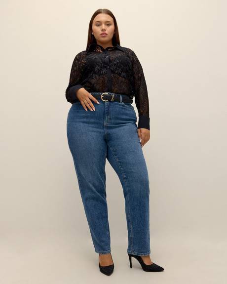 Black Lace Buttoned Down Shirt - Addition Elle