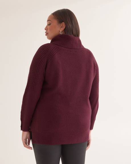 Cable Knit Tunic Sweater with Cowl Neck